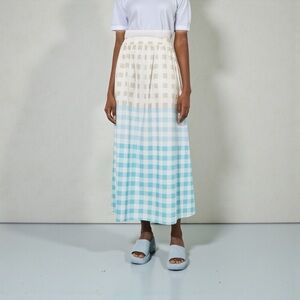 Ming Wang Maxi A-line Skirt - Gingham Cotton Poplin Skirt sz XL